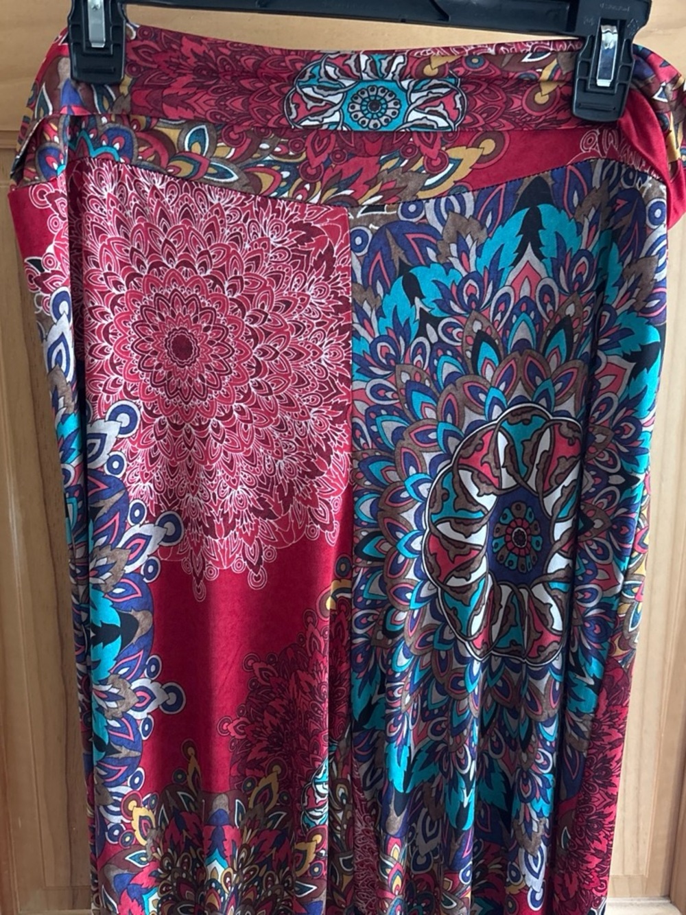 Junky Closet- Made in the USA  Wide-Leg Pants Red, Teal & Brown Medallion Print